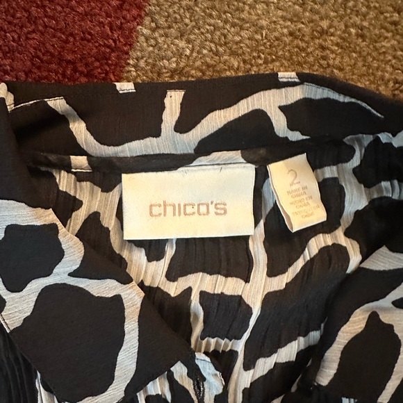 Chico's Black and White Button Down Tunic Blouse - Picture 4 of 5